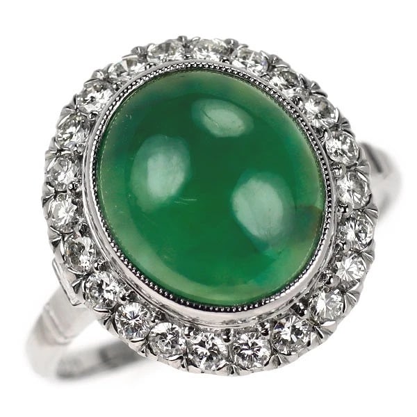 PT800 JADE DIAMOND RING: Pt800 jade diamond ring Brand: None Type/Style: rings Material: Pt900, Main Stone NAtural Color: None Size: 9 US Accessories: None Accessories Notice: When purchasing pre-owned goods, please refer to