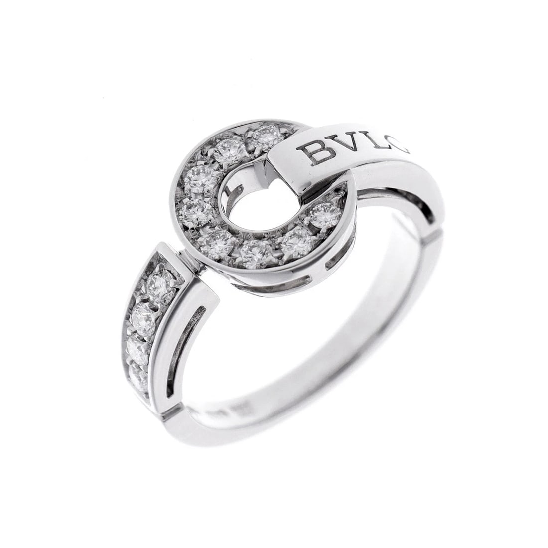BVLGARI RING K18 WHITE GOLD: BVLGARI Ring K18 White Gold Brand: BVLGARI Type/Style: Ring Material: K18 White Gold WG, Main Stone Natural Color: WG Size: 4.75 - 5 US Accessories: None Accessories Notice: When purchasin