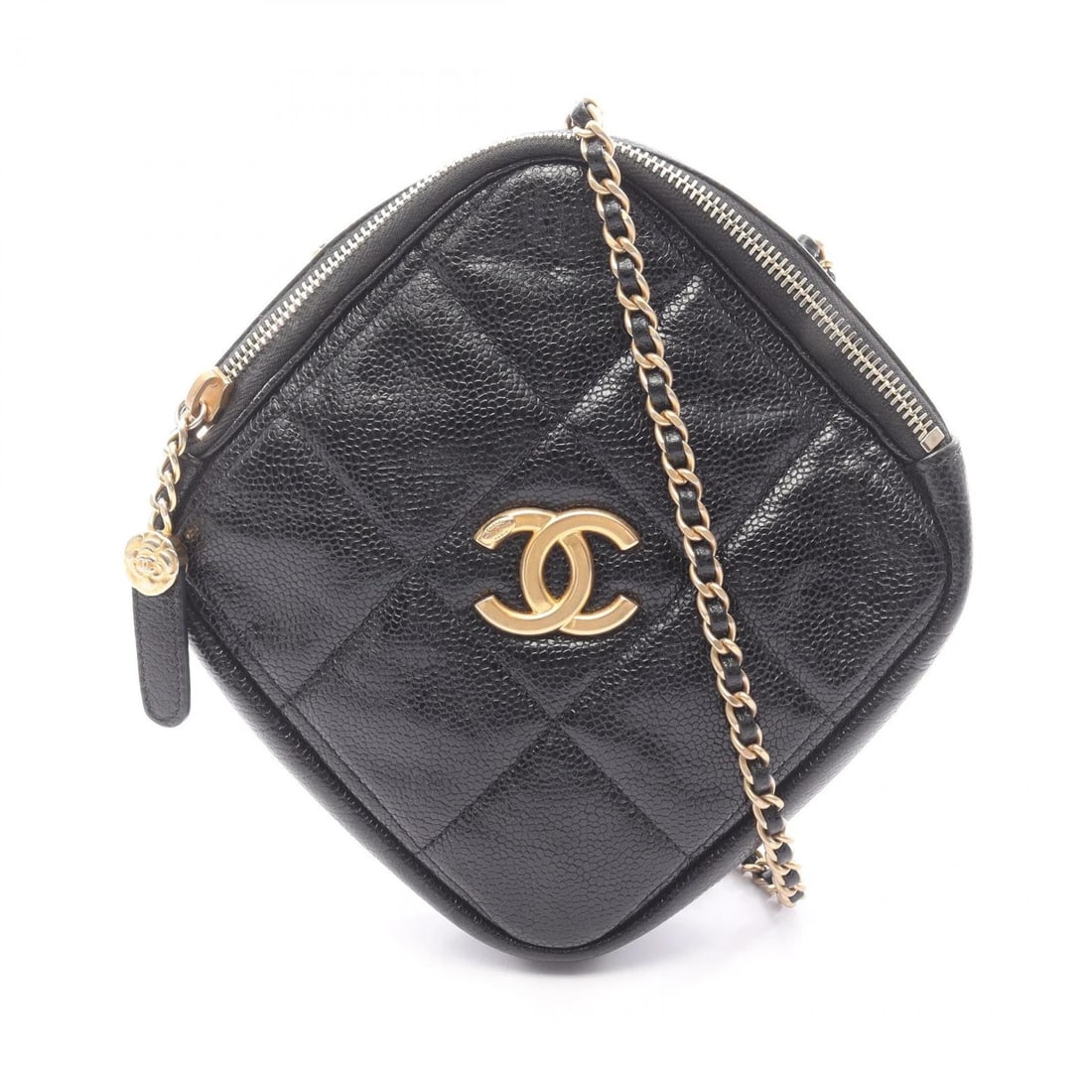CHANEL MATELASSE DIAMOND SHAPE CHAIN SHOULDER BAG: CHANEL Matelasse Diamond Shape Chain Shoulder Bag Brand: CHANEL Type/Style: Shoulder Bag Material: Exterior Material Calfskin (cowhide) Color: Exterior Color Black?ish colors Size: (H:7.9" x W:7.9" x 