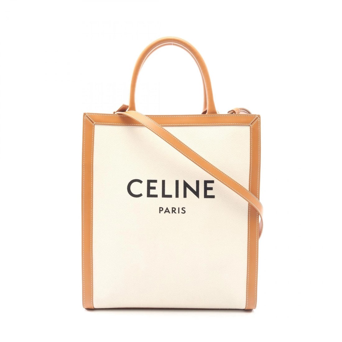 CELINE SMALL VERTICAL CABAS SHOULDER CROSSBODY TOTE BAG: CELINE Small Vertical Cabas Shoulder Crossbody Tote Bag Brand: CELINE Type/Style: Tote Bag Material: Exterior Material canvas and leather Color: Exterior Color White?ish colors and Brown?ish colors Si