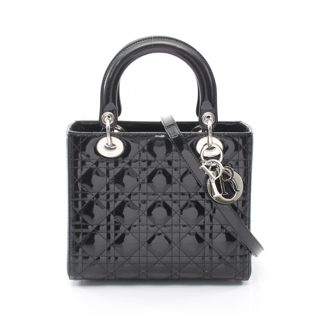 CHRISTIAN DIOR CANNAGE SHOULDER HANDBAG PATENT LEATHER BLACK: Christian Dior Cannage Shoulder Handbag Patent leather Black Brand: Christian Dior Type/Style: Handbag Material: Exterior Material Patent leather Color: Exterior Color Black?ish colors Size: (H:7.9" x
