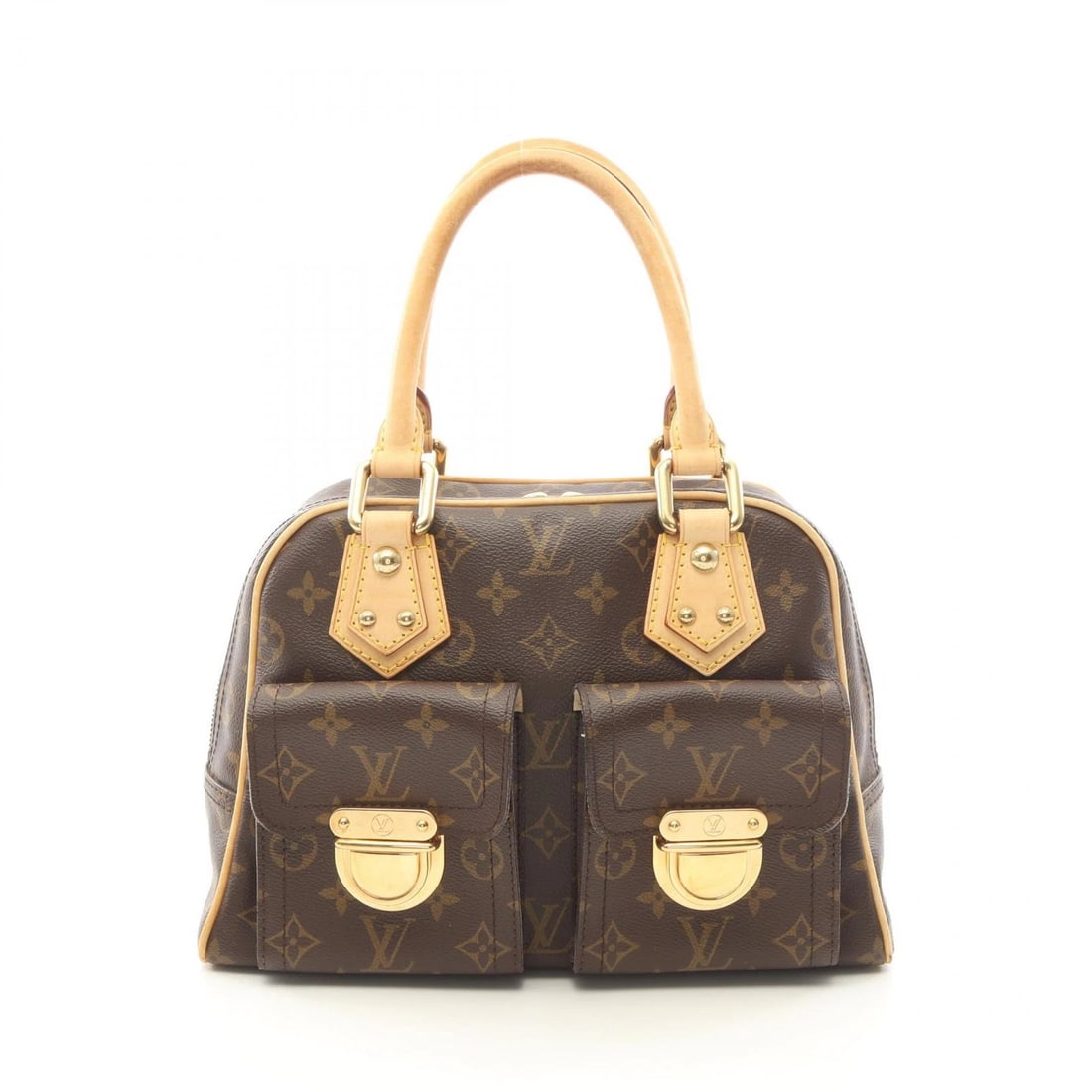 LOUIS VUITTON MANHATTAN PM HANDBAG MONOGRAM CANVAS LEATHER: LOUIS VUITTON Manhattan PM Handbag Monogram canvas leather Brand: LOUIS VUITTON Type/Style: Handbag Material: Exterior Material PVC coated canvas Color: Exterior Color Brown?ish colors Size: (H:7.9" x