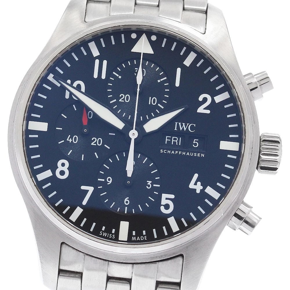 IWC SCHAFFHAUSEN PILOT WATCH CHRONOGRAPH WATCH: IWC SCHAFFHAUSEN Pilot watch Chronograph Watch Brand: IWC SCHAFFHAUSEN Type/Style: Wristwatch Material: Band Material Stainless Steel, Case Material Stainless Steel Color: Dial Color black Size: Case