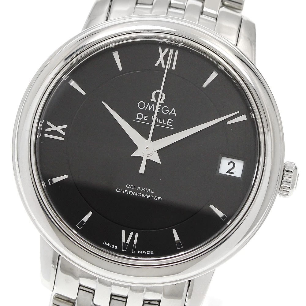 OMEGA DE VILLE PRESTIGE DATE AUTOMATIC WATCH: OMEGA De Ville Prestige Date Automatic Watch Brand: OMEGA Type/Style: Wristwatch Material: Band Material Stainless Steel, Case Material Stainless Steel Color: Dial Color black Size: Case Size
