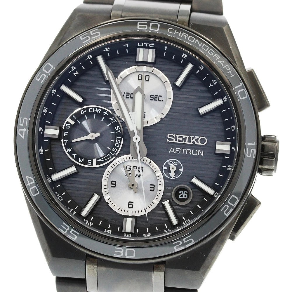 SEIKO ASTRON NEXTER SOLAR POWERED WATCH: SEIKO Astron Nexter Solar Powered Watch Brand: SEIKO Type/Style: Wristwatch Material: Band Material titanium, Case Material titanium Color: Dial Color Black / Silver Size: Case Size About44mm
