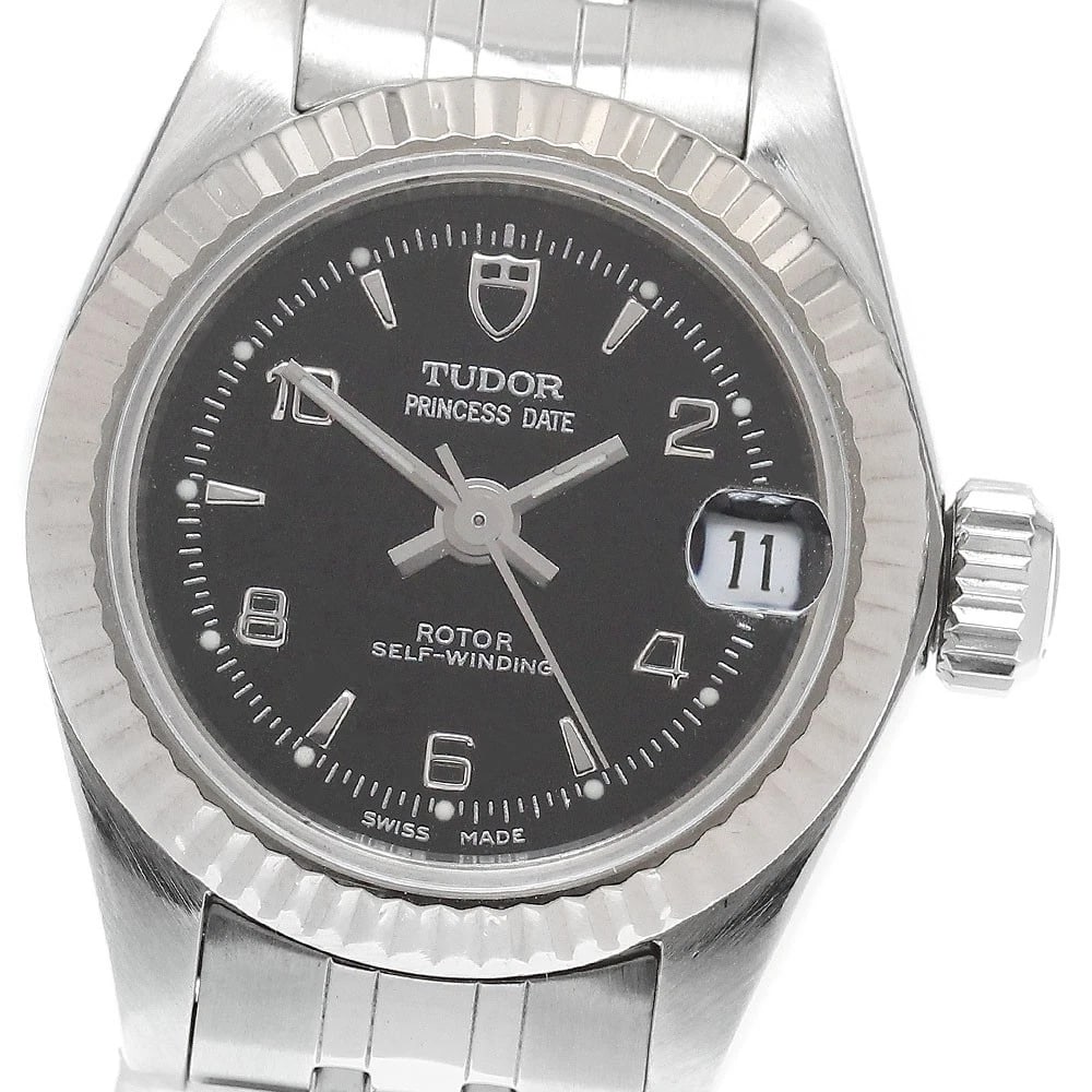 TUDOR PRINCESS DATE WG BEZEL BLACK DIAL AUTOMATIC WATCH: TUDOR Princess Date WG bezel black Dial Automatic Watch Brand: TUDOR Type/Style: Wristwatch Material: Band Material Stainless Steel, Case Material Stainless Steel/WG Color: Dial Color black Size: