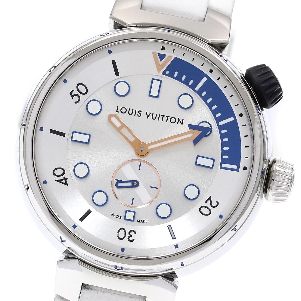 LOUIS VUITTON TAMBOUR STREET DIVER SMALL SECONDS QUARTZ WATCH: LOUIS VUITTON Tambour Street Diver Small seconds Quartz Watch Brand: LOUIS VUITTON Type/Style: Wristwatch Material: Band Material rubber, Case Material Stainless Steel Color: Dial Color Silver Size: