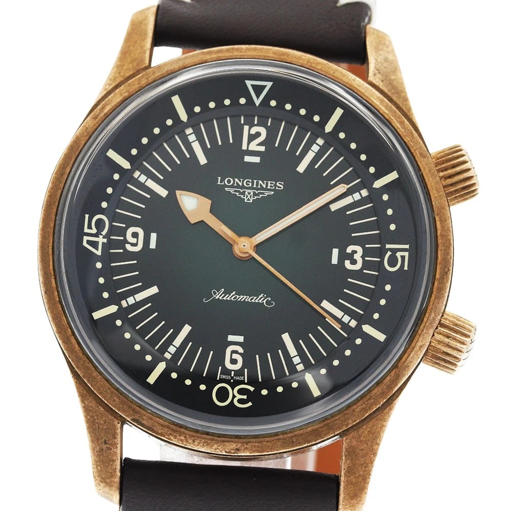 LONGINES LEGEND DIVER GREEN DIAL AUTOMATIC WATCH: LONGINES Legend diver green Dial Automatic Watch Brand: LONGINES Type/Style: Wristwatch Material: Band Material leather, Case Material Bronze / Titanium Color: Dial Color green Size: Case Size About42