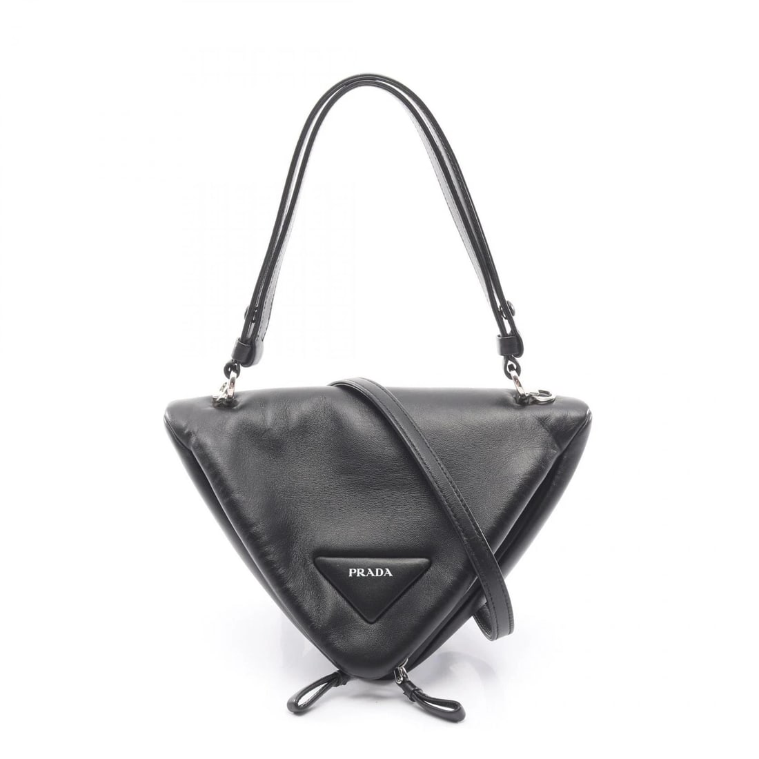 PRADA TRIANGLE SHOULDER CROSSBODY HANDBAG: PRADA Triangle Shoulder Crossbody Handbag Brand: PRADA Type/Style: Handbag Material: Exterior Material leather Color: Exterior Color Black?ish colors Size: (H:5.9" x W:9.1" x D:3.9") Accessories: