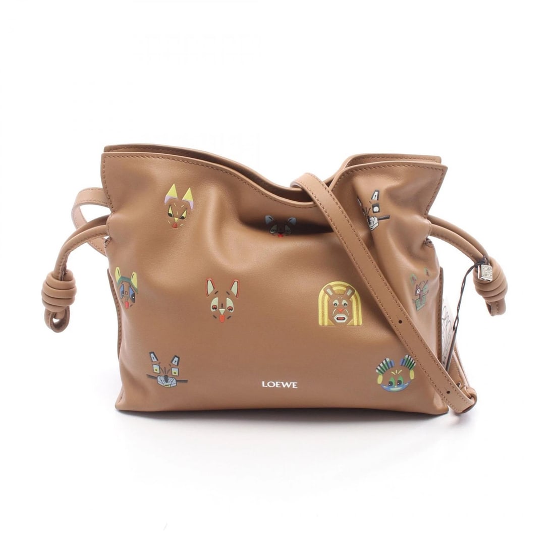 LOEWE FUTURIST CAT FLAMENCO MINI SHOULDER BAG: LOEWE Futurist Cat Flamenco Mini Shoulder Bag Brand: LOEWE Type/Style: Shoulder Bag Material: Exterior Material leather Color: Exterior Color Brown?ish colors ? Multicolor?ish colors Size: (H:7.5" x W