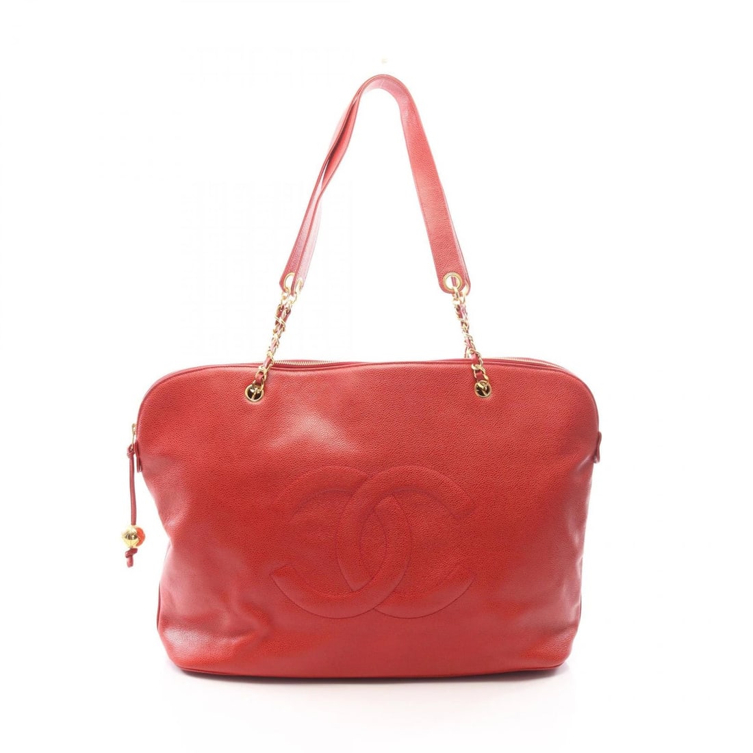 CHANEL LARGE COCO MARK CHAIN TOTE SHOULDER BAG: CHANEL Large COCO Mark Chain Tote Shoulder Bag Brand: CHANEL Type/Style: Tote Bag Material: Exterior Material Grained Calfskin leather Color: Exterior Color Red?ish colors Size: (H:13.8" x W:17.7" x D