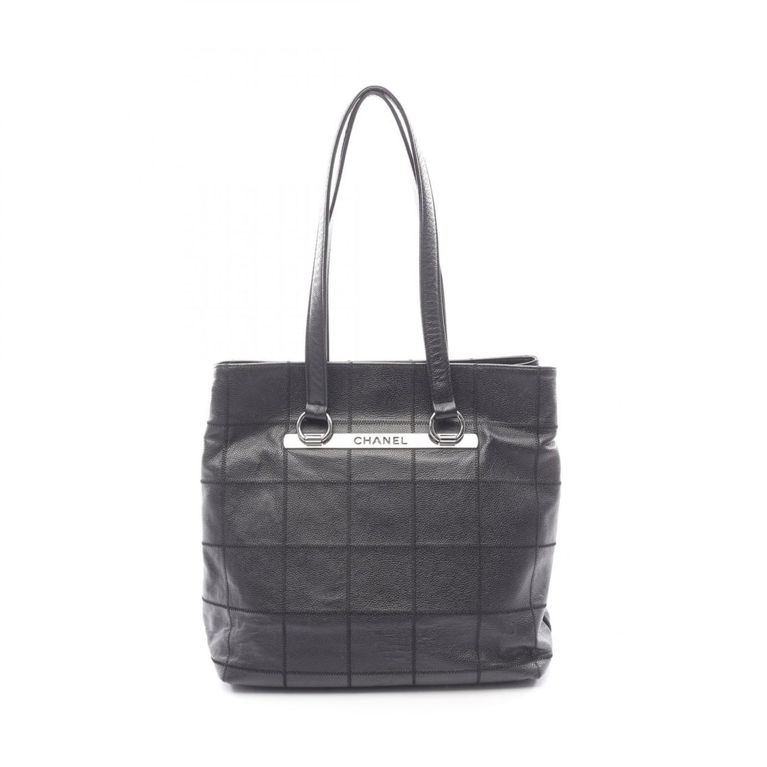 CHANEL CHOCOLATE BAR SHOULDER TOTE BAG: CHANEL Chocolate bar Shoulder Tote Bag Brand: CHANEL Type/Style: Tote Bag Material: Exterior Material Calfskin (cowhide) Color: Exterior Color Black?ish colors Size: (H:12.2" x W:11.8" x D:5.1") A