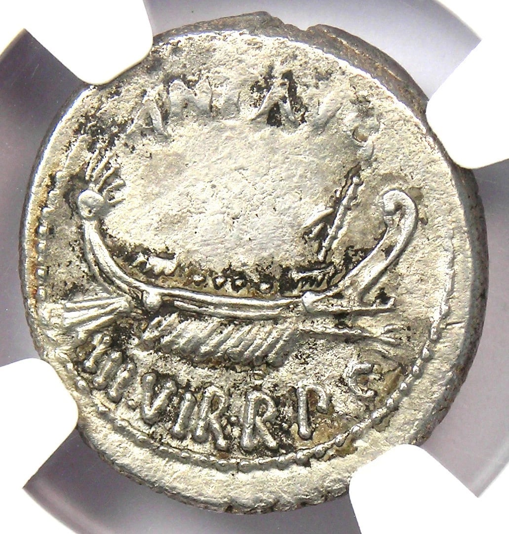 MARC ANTONY AR DENARIUS SILVER GALLEY COIN (1 of 2)