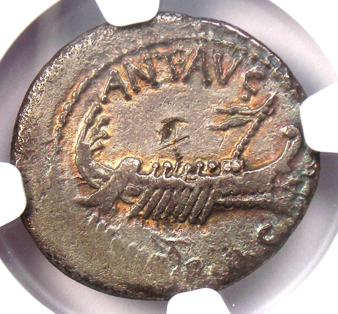 MARC ANTONY AR DENARIUS SILVER GALLEY ROMAN COIN (1 of 2)