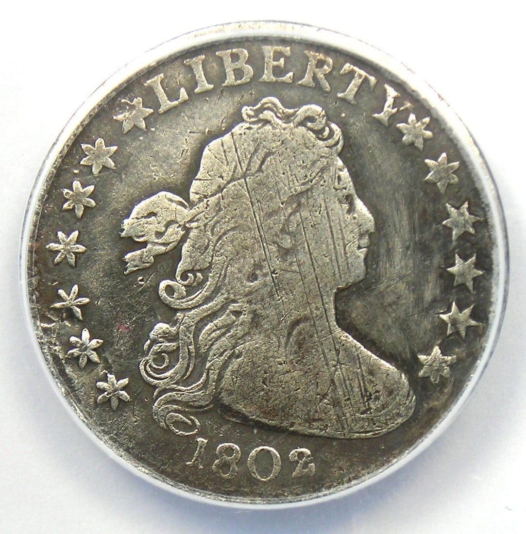 1802 DRAPED BUST DIME 10C COIN: 1802 Draped Bust Dime 10C Coin Year : 1802 Denomination : 10C Country of Origin : United States Accessories: None Accessories Notice: When purchasing pre-owned goods, please refer to the photos of the