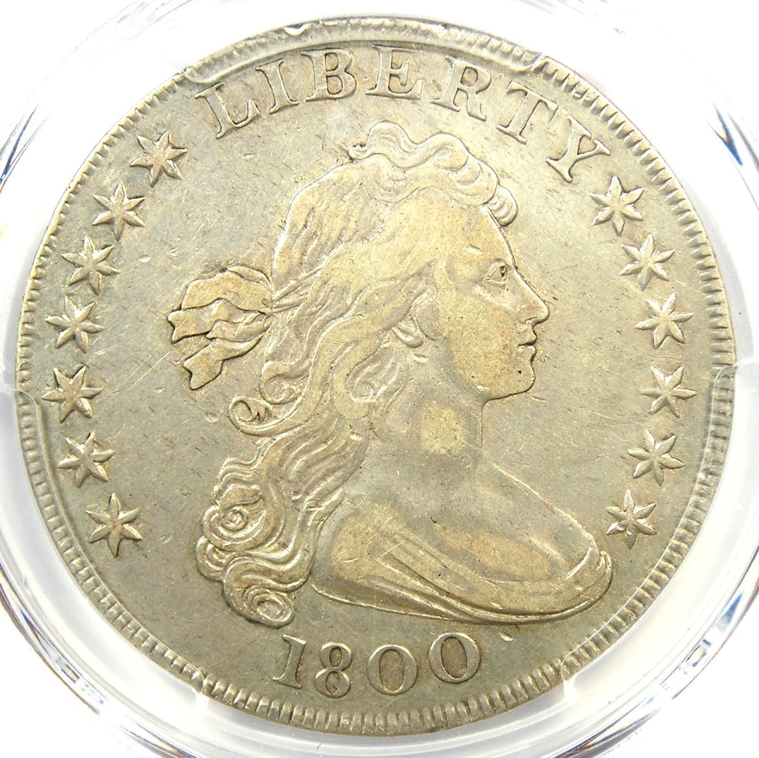 1800 DRAPED BUST SILVER DOLLAR $1 COIN: 1800 Draped Bust Silver Dollar $1 Coin Year : 1800 Denomination : $1 Country of Origin : United States Accessories: None Accessories Notice: When purchasing pre-owned goods, please refer to the photos