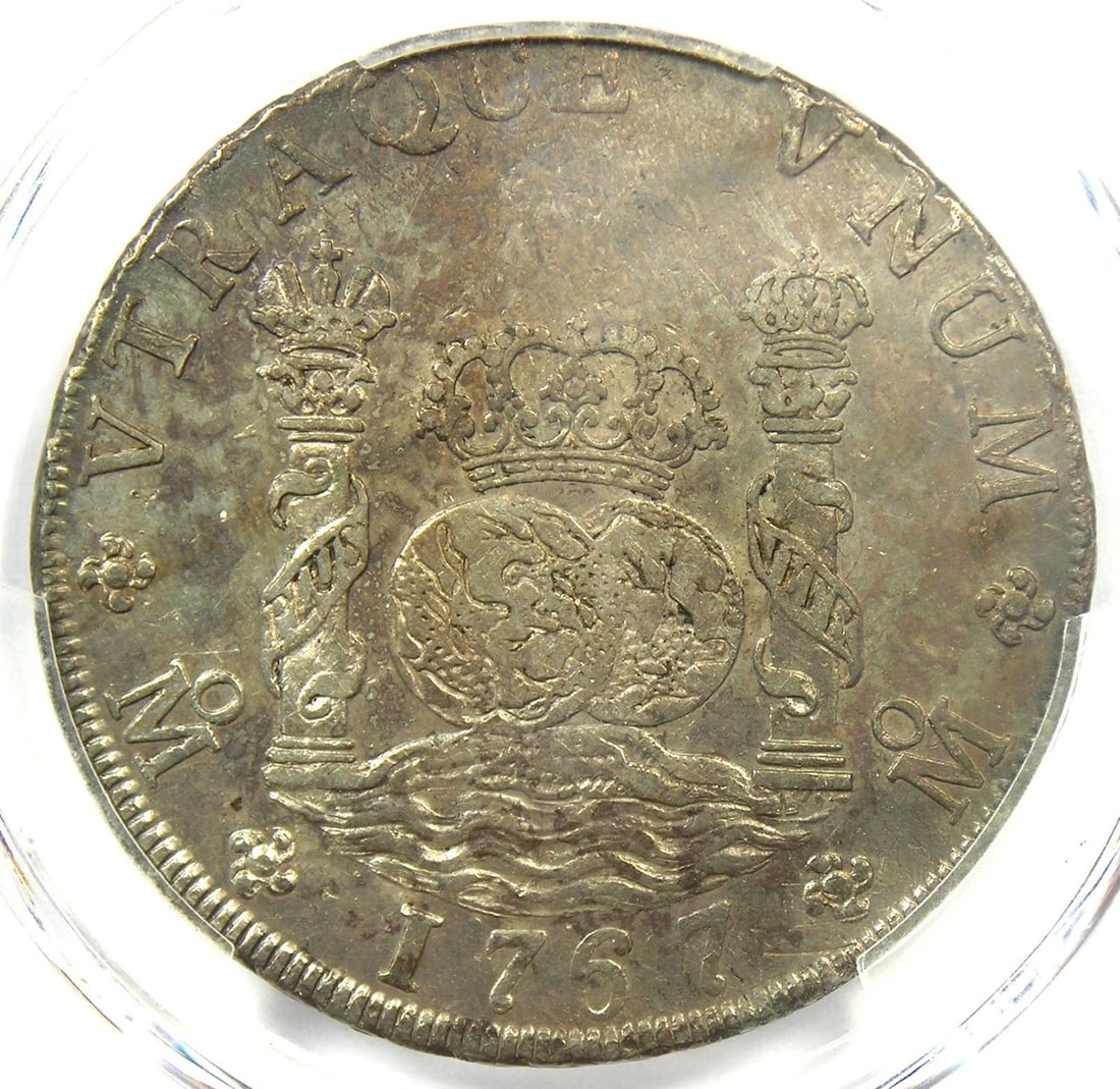 1767 MEXICO PILLAR DOLLAR 8 ES SILVER COIN: 1767 Mexico Pillar Dollar 8 es Silver Coin Year: 1767 Denomination: 8 es Country of Origin: Mexico Accessories: None Accessories Notice: When purchasing pre-owned goods, please refer to the photos of 