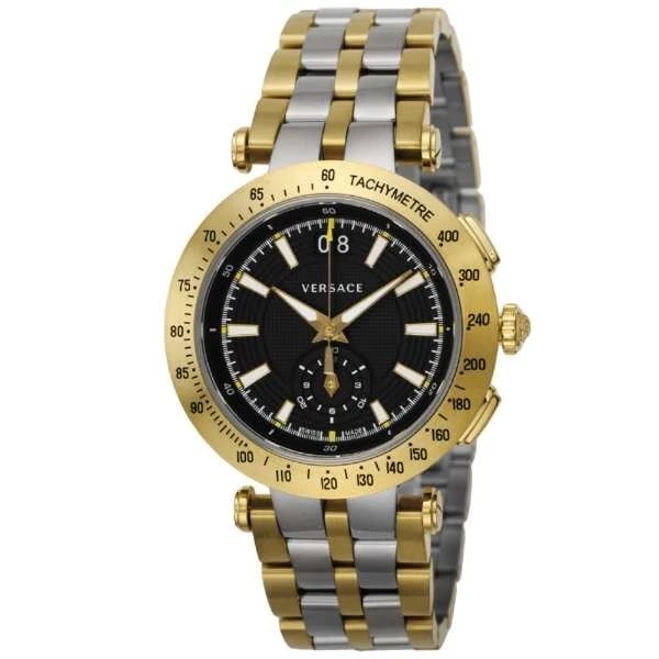VERSACE V-RACESPORT WATCH: VERSACE V-RACESPORT Watch Brand: Versace Type/Style: Wristwatch Material: Case Material Stainless steel Band material/type Stainless steel Color: Band color Two-tone. Dial color Black Size: Case