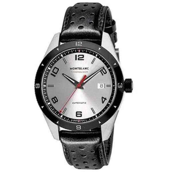 MONTBLANC TIMEWALKER WATCH: MONTBLANC TIMEWALKER Watch Brand: Montblanc Type/Style: Wristwatch Material: Case Material Stainless Steel Band Material Leather Color: Band Color Black Size: Case diameter and width 41 millimeters