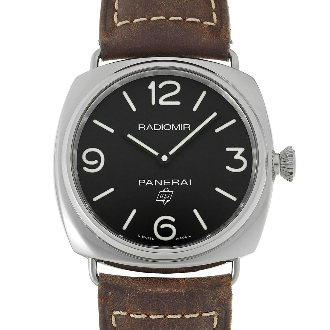 PANERAI RADIOMIR BASE LOGO BLACK WATCH: PANERAI Radiomir base logo black Watch Brand: PANERAI Type/Style: Wristwatch Material: Band Material calf, Case Material Stainless steel Color: Dial Color black Size: ?Case? H/about 45mm W/about 45mm 