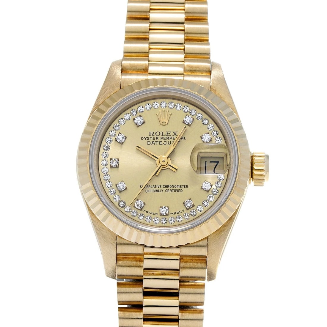 ROLEX DATEJUST 26 CHAMPAGNE/DIAMOND WATCH: ROLEX Datejust 26 Champagne/diamond Watch Brand: ROLEX Type/Style: Wristwatch Material: Band Material Yellow Gold, Case Material Yellow Gold Color: Dial Color Champagne Size: ?Case? H/about 26mm W/abo