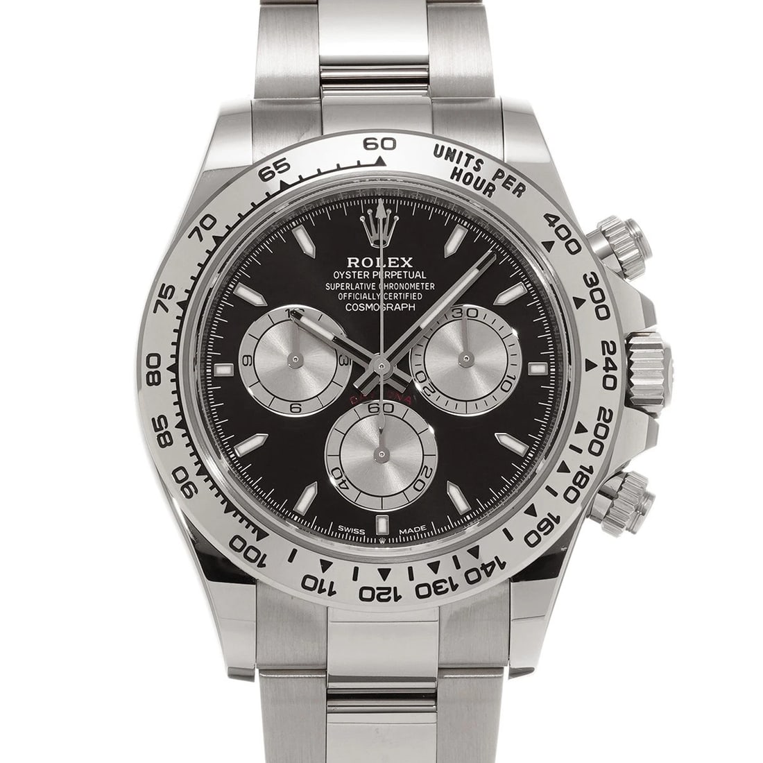 ROLEX COSMOGRAPH DAYTONA BRIGHT BLACK/STEEL WATCH: ROLEX Cosmograph Daytona Bright black/steel Watch Brand: ROLEX Type/Style: Wristwatch Material: Band Material White gold, Case Material White gold Color: Dial Color Bright black Size: ?Case? H/about 4