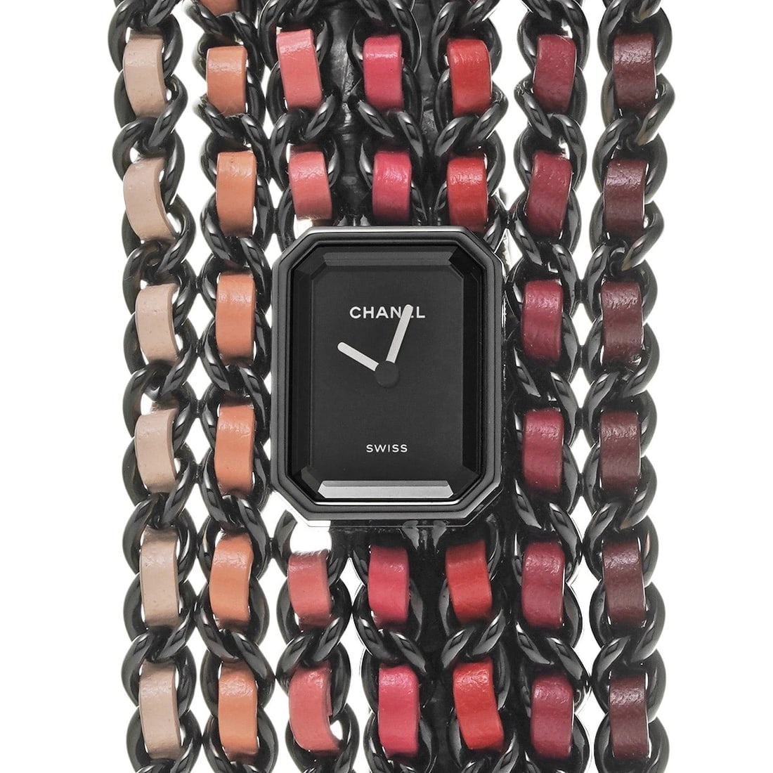 CHANEL PREMIERE CUFF BLUSH M BLACK WATCH: CHANEL Premiere Cuff BLUSH M black Watch Brand: CHANEL Type/Style: Wristwatch Material: Band Material leather/Stainless steel, Case Material Stainless steel Color: Dial Color black Size: ?Case? H/abou