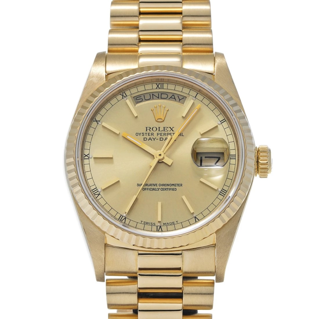 ROLEX DAY-DATE CHAMPAGNE WATCH: ROLEX Day-Date Champagne Watch Brand: ROLEX Type/Style: Wristwatch Material: Band Material Yellow Gold, Case Material Yellow Gold Color: Dial Color Champagne Size: ?Case? H/about 36mm W/about 36mm D/a