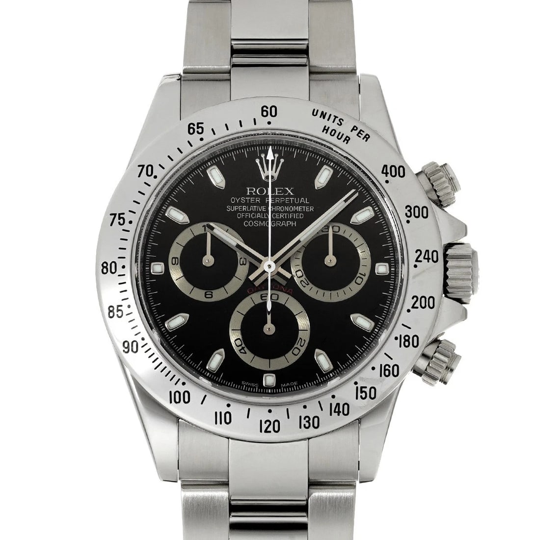 ROLEX COSMOGRAPH DAYTONA BLACK WATCH: ROLEX Cosmograph Daytona black Watch Brand: ROLEX Type/Style: Wristwatch Material: Band Material Stainless steel, Case Material Stainless steel Color: Dial Color black Size: ?Case? H/about 40mm W/abou