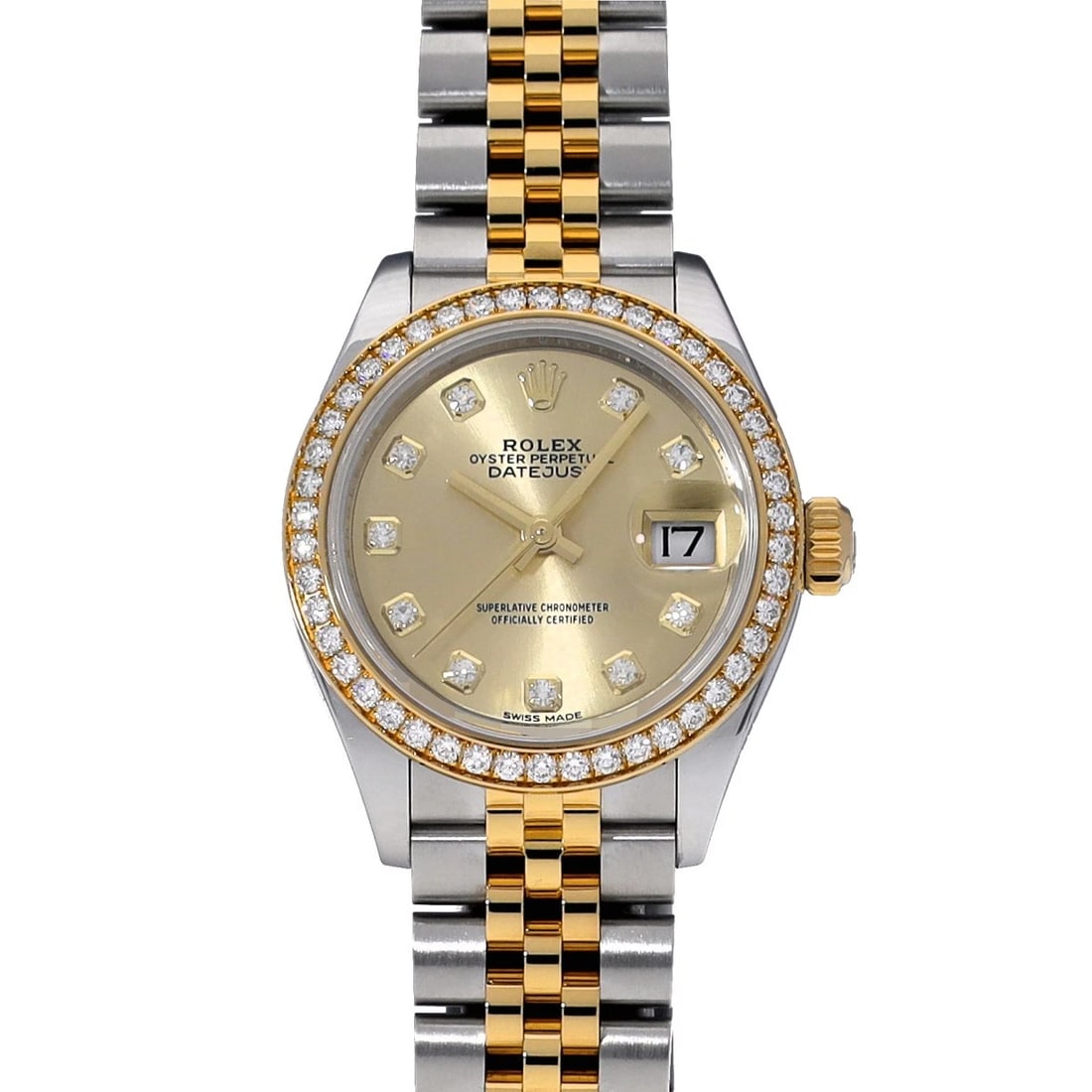 ROLEX -DATEJUST 28 CHAMPAGNE/DIAMOND WATCH: ROLEX -Datejust 28 Champagne/diamond Watch Brand: ROLEX Type/Style: Wristwatch Material: Band Material Stainless steel/Yellow Gold, Case Material Stainless steel Color: Dial Color Champagne Size: ?Cas