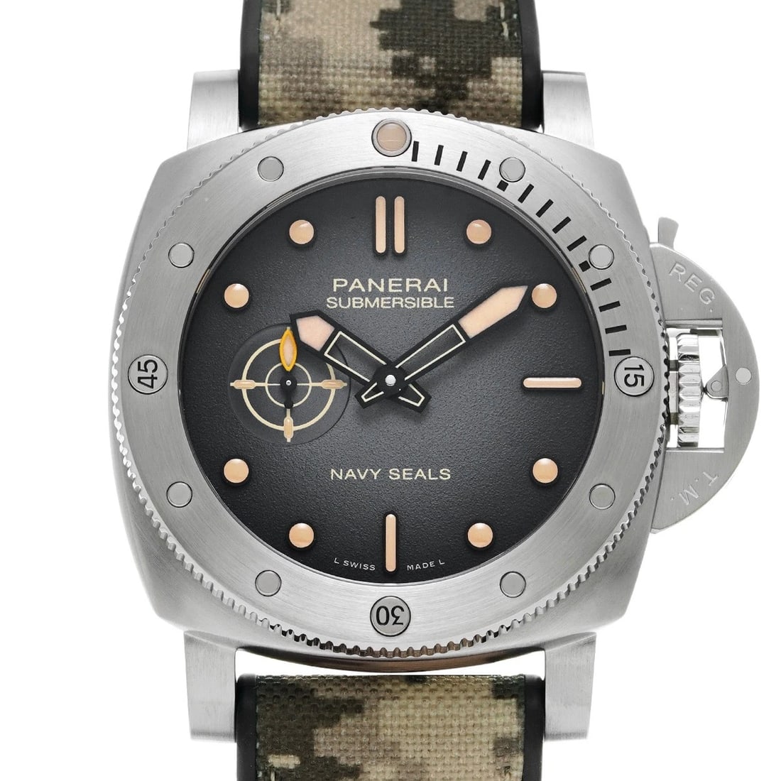 PANERAI SUBMERSIBLE QUARANTAQUATRO NAVY GRAY WATCH: PANERAI Submersible Quarantaquatro Navy gray Watch Brand: PANERAI Type/Style: Wristwatch Material: Band Material textile/rubber, Case Material Stainless steel Color: Dial Color gray Size: ?Case? H/abo