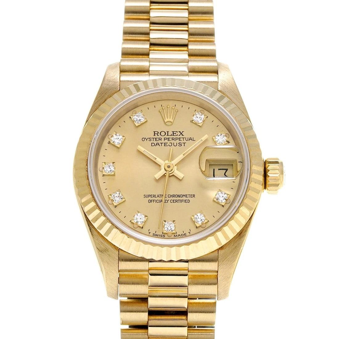ROLEX DATEJUST CHAMPAGNE/DIAMOND WATCH: ROLEX Datejust Champagne/diamond Watch Brand: ROLEX Type/Style: Wristwatch Material: Band Material Yellow Gold, Case Material Yellow Gold Color: Dial Color Champagne Size: ?Case? H/about 26mm W/about 