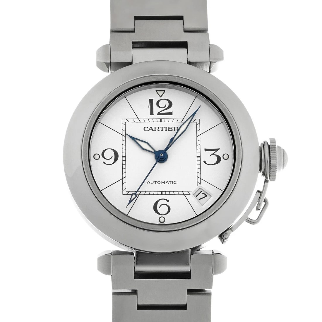 CARTIER PASHA WHITE WATCH: CARTIER Pasha white Watch Brand: CARTIER Type/Style: Wristwatch Material: Band Material Stainless steel, Case Material Stainless steel Color: Dial Color white Size: ?Case? H/about 35mm W/about 35mm D/