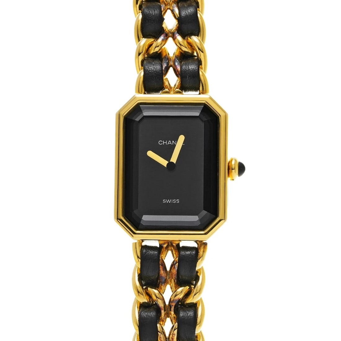 CHANEL PREMIRE M BLACK WATCH: CHANEL Premire M black Watch Brand: CHANEL Type/Style: Wristwatch Material: Band Material Yellow gold plated/leather, Case Material Yellow gold plated Color: Dial Color black Size: ?Case? H/about 26mm