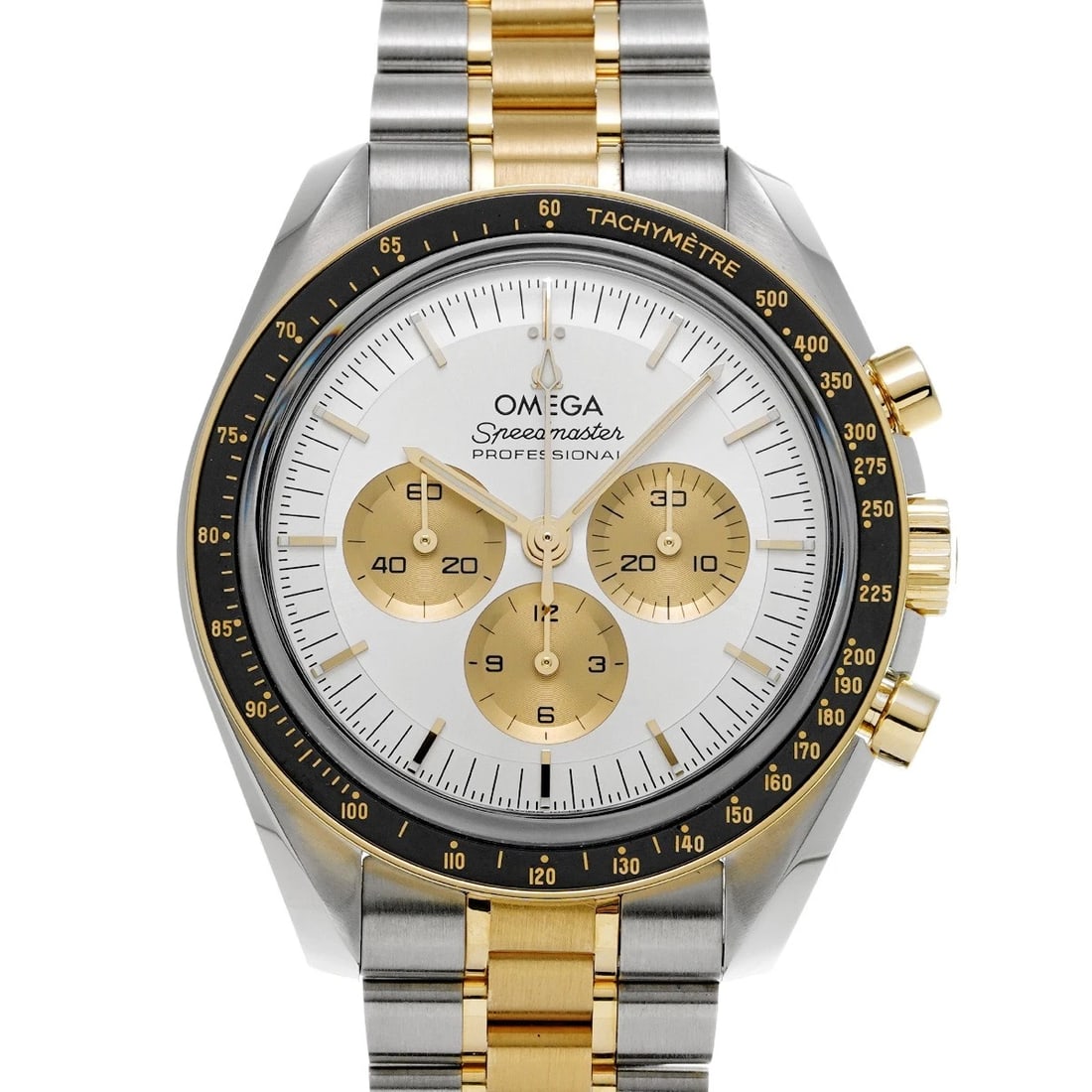 OMEGA SPEEDMASTER MOONWATCH PROFESSIONAL CO-AXIAL MASTER CHRONOMETER WATCH: OMEGA Speedmaster Moonwatch Professional Co-axial Master Chronometer Watch Brand: OMEGA Type/Style: Wristwatch Material: Band Material Stainless steel/moonshine gold, Case Material Stainless steel Col