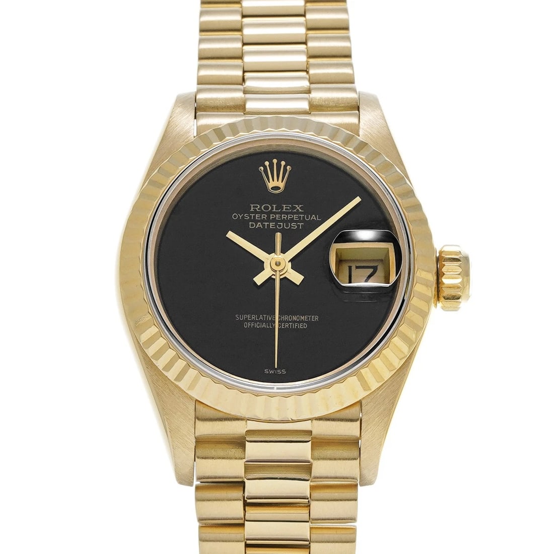 ROLEX DATEJUST BLACK WATCH: ROLEX Datejust black Watch Brand: ROLEX Type/Style: Wristwatch Material: Band Material Yellow Gold, Case Material Yellow Gold Color: Dial Color black Size: ?Case? H/about 26mm W/about 26mm D/about