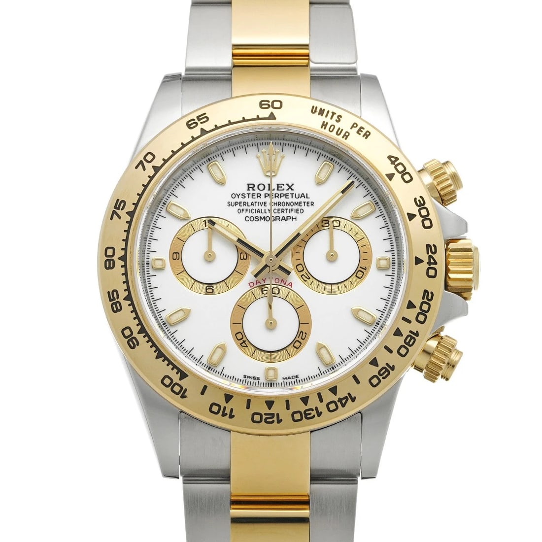 ROLEX COSMOGRAPH DAYTONA WHITE WATCH: ROLEX Cosmograph Daytona white Watch Brand: ROLEX Type/Style: Wristwatch Material: Band Material Stainless steel/Yellow Gold, Case Material Stainless steel Color: Dial Color white Size: ?Case? H/about
