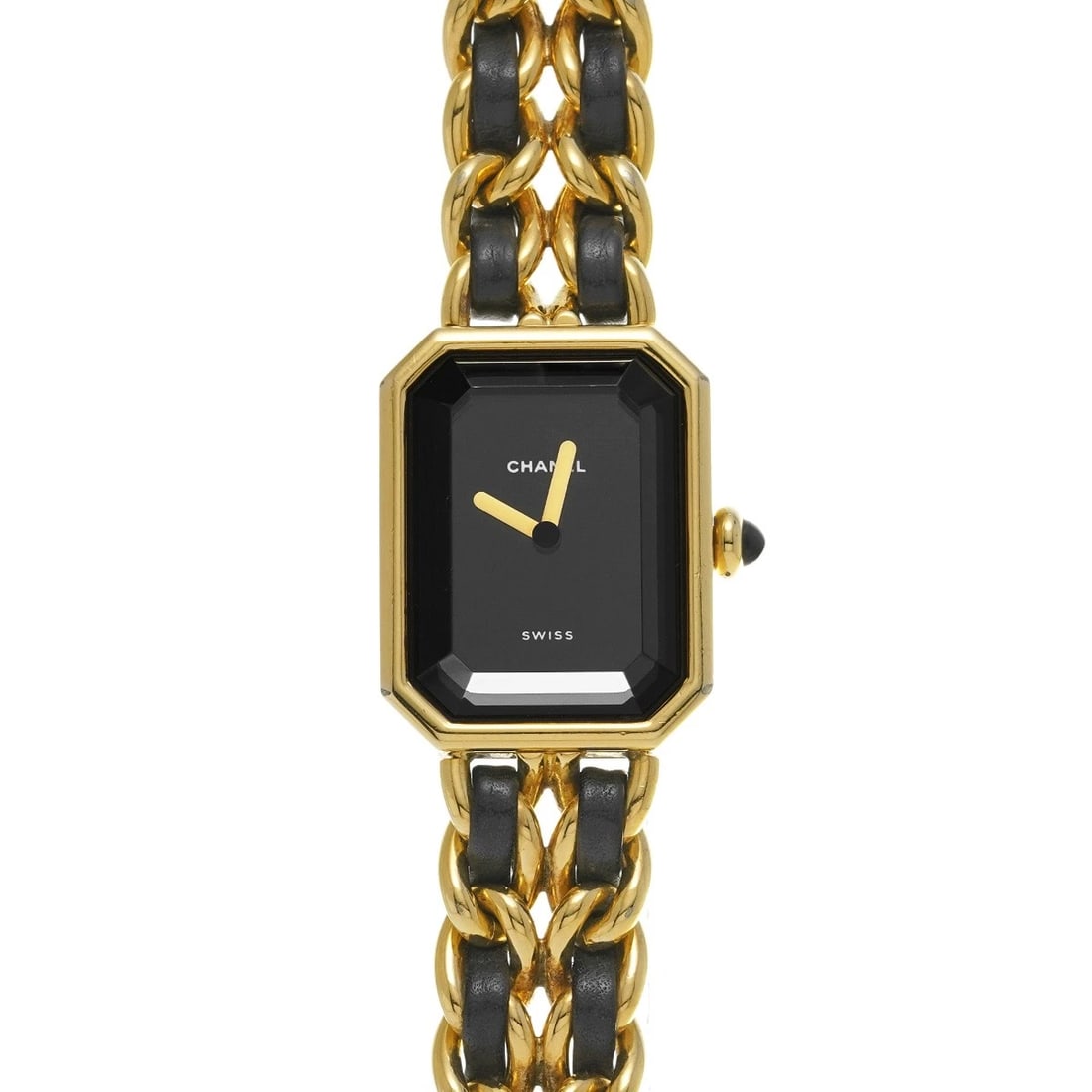 CHANEL PREMIRE M BLACK WATCH: CHANEL Premire M black Watch Brand: CHANEL Type/Style: Wristwatch Material: Band Material Yellow gold plated/leather, Case Material Yellow gold plated Color: Dial Color black Size: ?Case? H/about 26mm