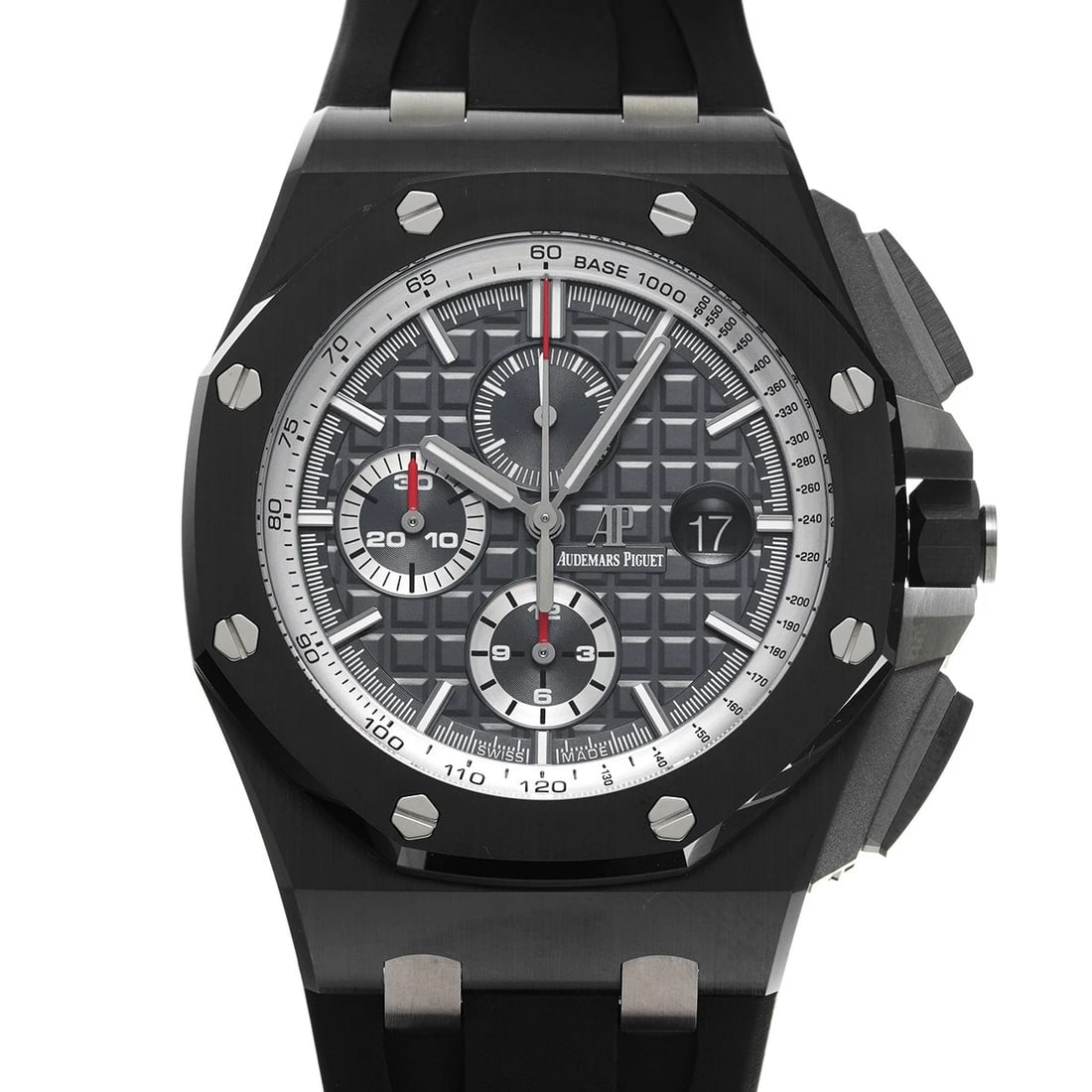 AUDEMARS PIGUET ROYAL OAK OFFSHORE CHRONOGRAPH GRAY WATCH: AUDEMARS PIGUET Royal Oak Offshore Chronograph gray Watch Brand: AUDEMARS PIGUET Type/Style: Wristwatch Material: Band Material rubber, Case Material Black ceramic Color: Dial Color gray Size: ?Case? 