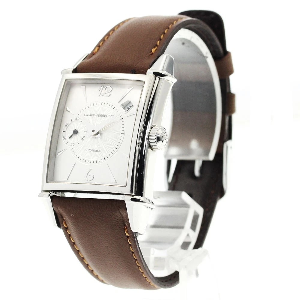 GIRARD PERREGAUX AUTOMATIC WATCH: GIRARD PERREGAUX Automatic Watch Brand: GIRARD PERREGAUX Type/Style: Wristwatch Material: Band Material leather, Case Material Stainless Steel Color: Dial Color Silver Band Color Brown Case Color Silv