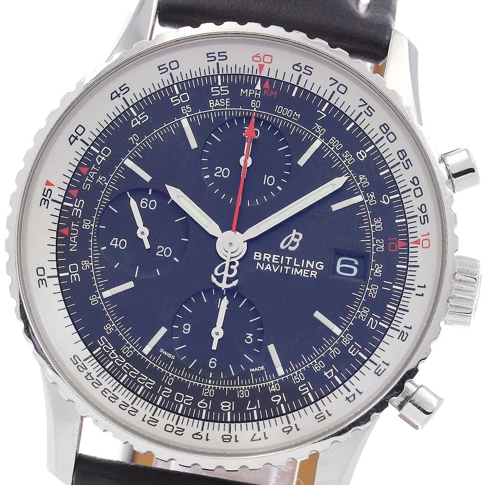 BREITLING NAVITIMER CHRONOGRAPH BLACK AUTOMATIC WATCH: BREITLING Navitimer Chronograph Black Automatic Watch Brand: BREITLING Type/Style: Wristwatch Material: Band Material leather, Case Material Stainless Steel Color: Case Color Silver Band Color black