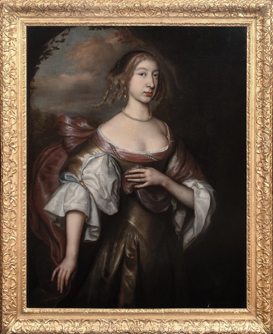 PORTRAIT OF LADY ISOBEL MACKENZIE, COUNTESS OF SEAFORTH OIL PAINTING: Year: 17th century Size: 48" x 39" Medium: Oil Description: Large oil painting from the 17th century depicting Isobel Mackenzie, Countess of Seaforth, Scotland. This three-quarter-length portrait of t