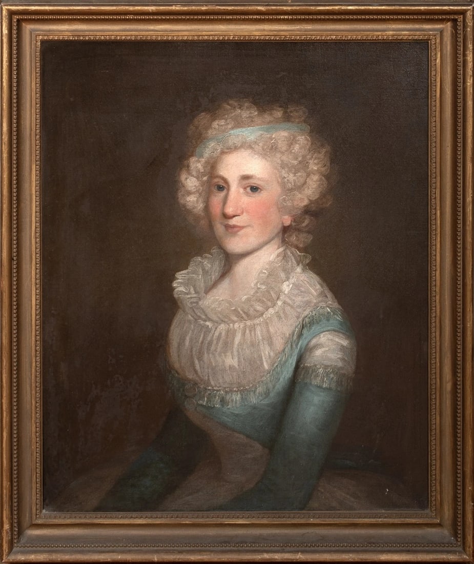 PORTRAIT OF LADY EMILIA LENNOX OIL PAINTING: Year: 18th century Size: 35" x 30" Medium: Oil Description: Large oil painting of Lady Emilia Charlotte Lennox from the eighteenth century. Lady Lennox is shown in this superbly preserved painting sit