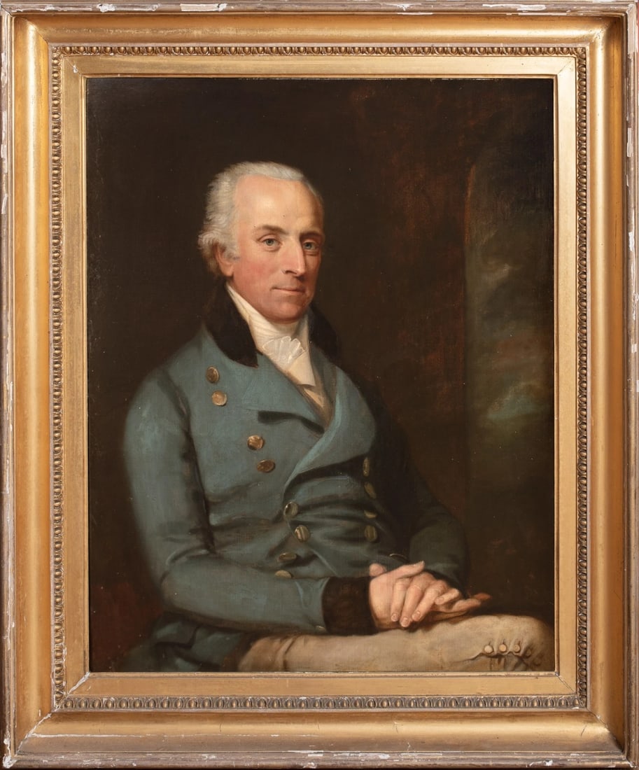 PORTRAIT OF EDWARD JERVIS OIL PAINTING: Year: 18th century Size: 46" x 37" Medium: Oil Description: Oil on painting, around 1800 English Recency portrait typically identified as Edward Jervis, 2nd Viscount St. Vincent (1767-1859), dressed f