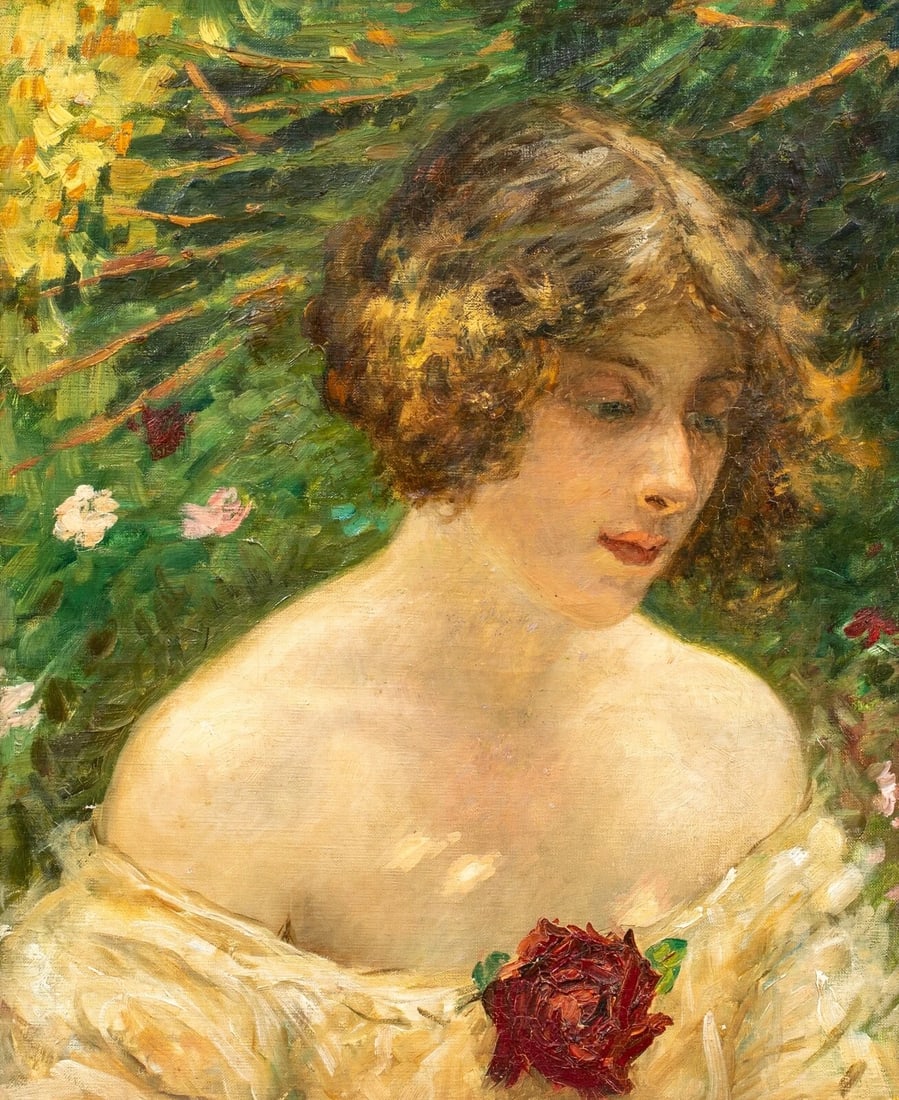 PORTRAIT OF A GIRL IN A GARDEN OIL PAINTING (1 of 10)