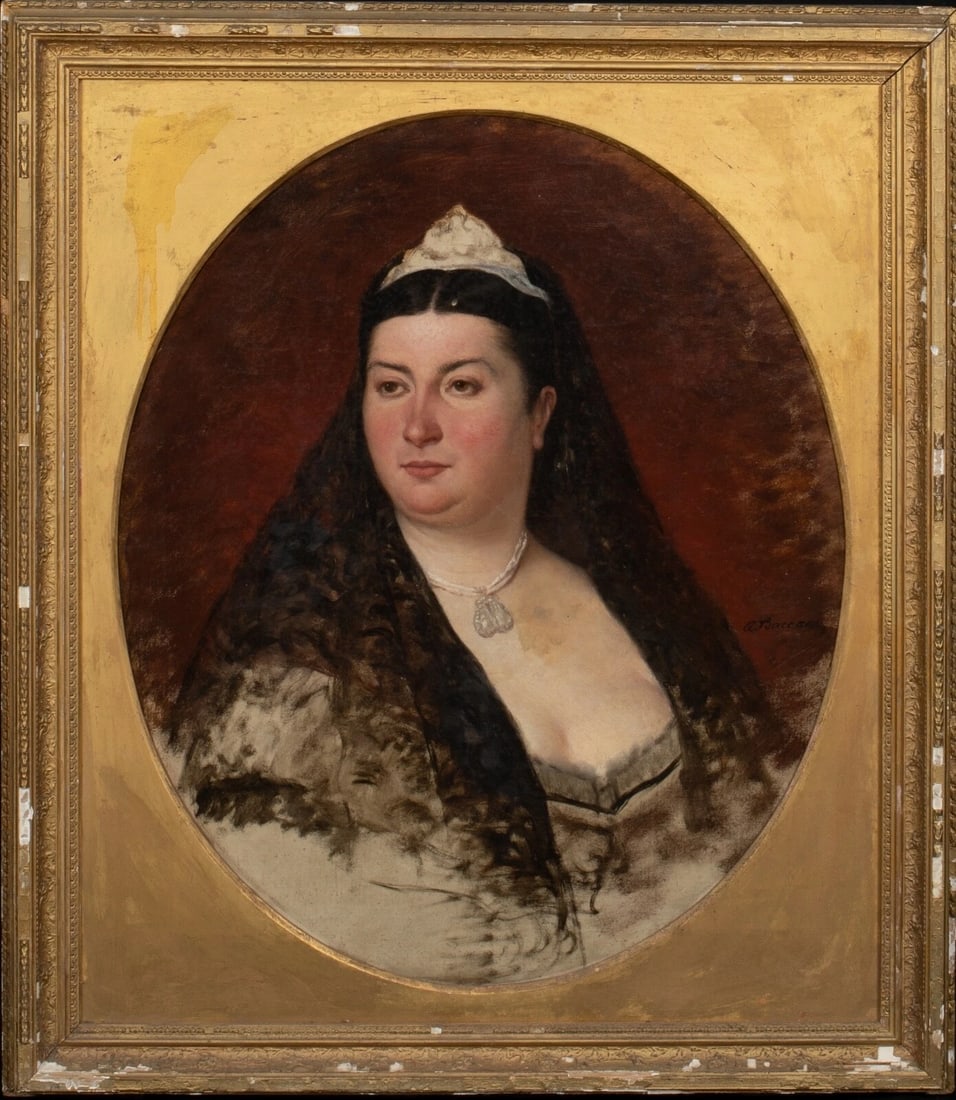 PORTRAIT OF A FAT PRINCESS OIL PAINTING: Year: 19th century Size: 37" x 31" Medium: Oil Description: Beautiful large oil on canvas portrait of a fat princess from the European School in the 19th century. Its former owner denied that it was e