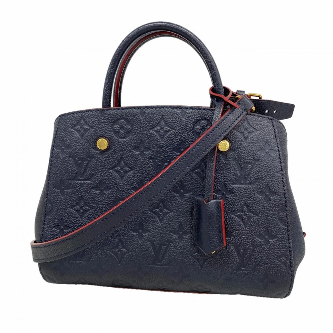 LOUIS VUITTON MONOGRAM EMPREINTE MONTAIGNE BB HANDBAG: Louis Vuitton Monogram Empreinte Montaigne BB Handbag Brand: Louis Vuitton Type/Style: Handbag Material: None Color: Marine rouge Size: (HxWxD) 20cm x 25cm x 10cm / 7.87'' x 9.84'' x 3.93''