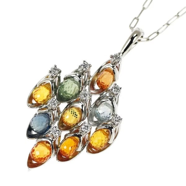 K18WG MULTICOLOR SAPPHIRE DIAMOND PENDANT NECKLACE: K18WG Multicolor Sapphire Diamond Pendant Necklace Brand: None Type/Style: pendant necklace Material: K18WG, Main Stone Natural/Sapphire Color: WG Size: Chain Length: ~44.5 Accessories: None <