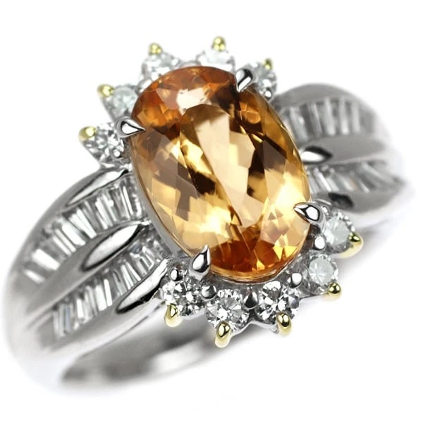 PT900/K18YG IMPERIAL TOPAZ DIAMOND RING: PT900/K18yg Imperial Topaz Diamond Ring Brand: None Type/Style: Ring Material: Pt900/K18YG, Main Stone Natural/Topaz Color: None/YG Size: 5.5 - 5.75 US Accessories: None Accessories Notice