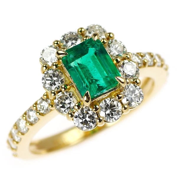 K18YG EMERALD DIAMOND RING: K18YG Emerald Diamond Ring Brand: None Type/Style: Ring Material: K18YG, Main Stone Emerald Color: YG Size: 6 US Accessories: None Accessories Notice: When purchasing pre-owned goods, plea